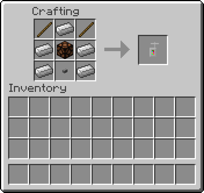 Thumbnail Consisting of:
1 Button
5 Iron Ingots
1 Redstone Lamp
2 Sticks