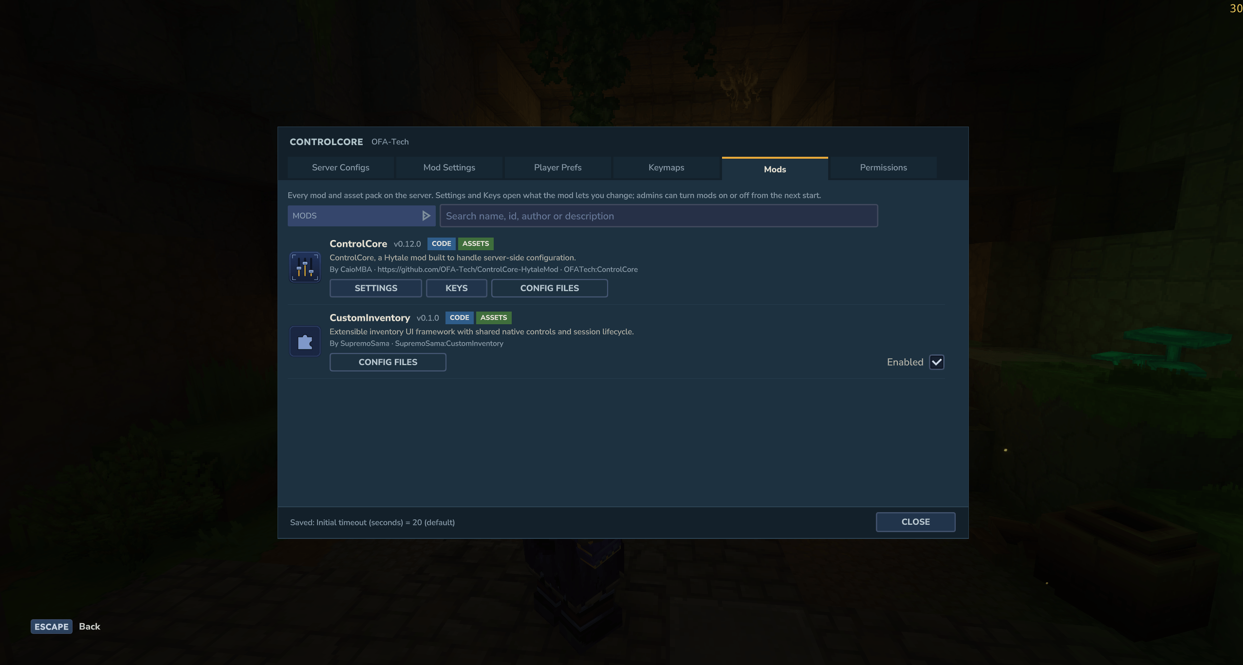 The Mods tab with badges