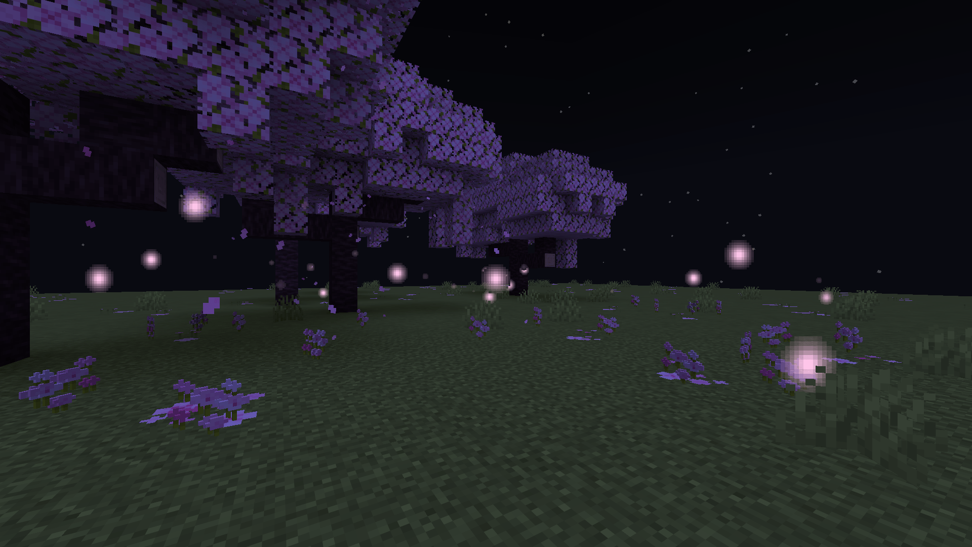 Thumbnail Under the blossom the fireflies glow pink.