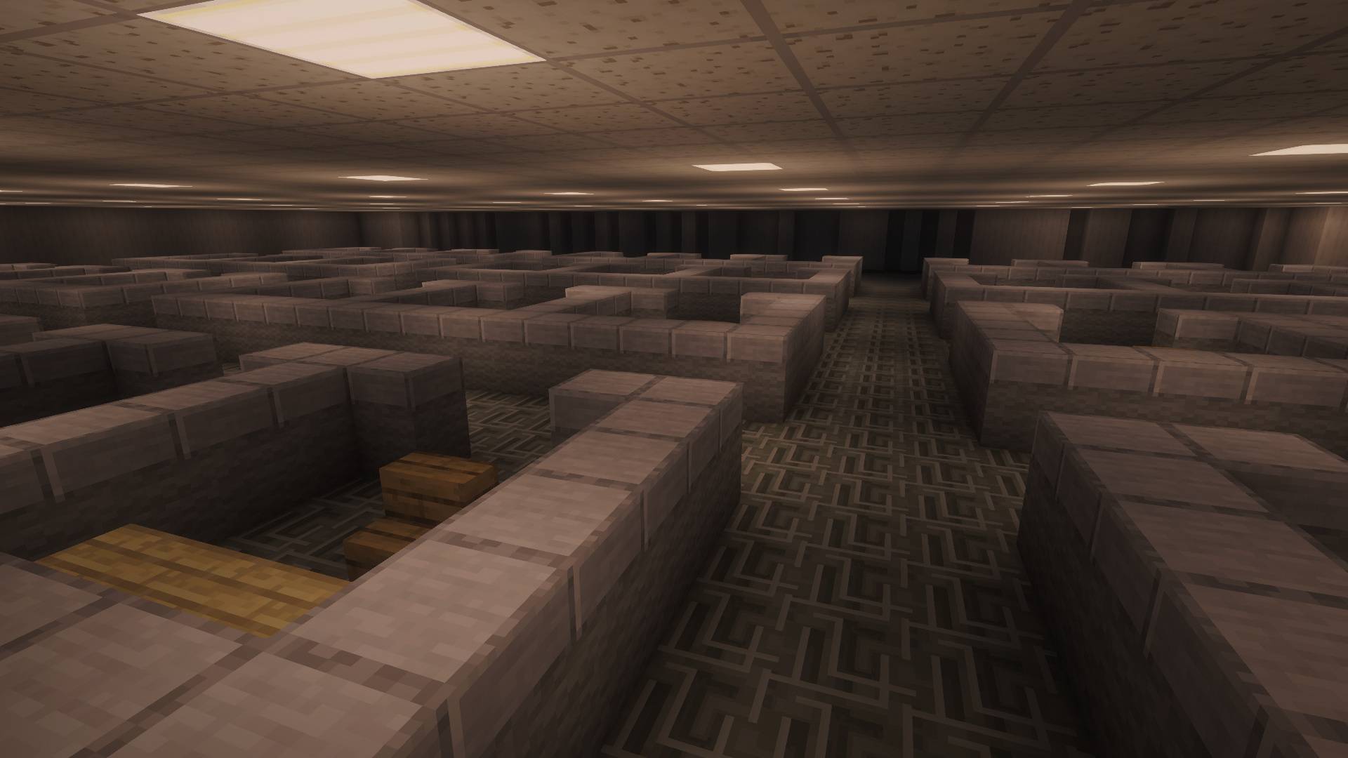 Thumbnail A large office full of cubicles and abandoned desks. Captured in-game with optional Complementary Reimagined shaders.