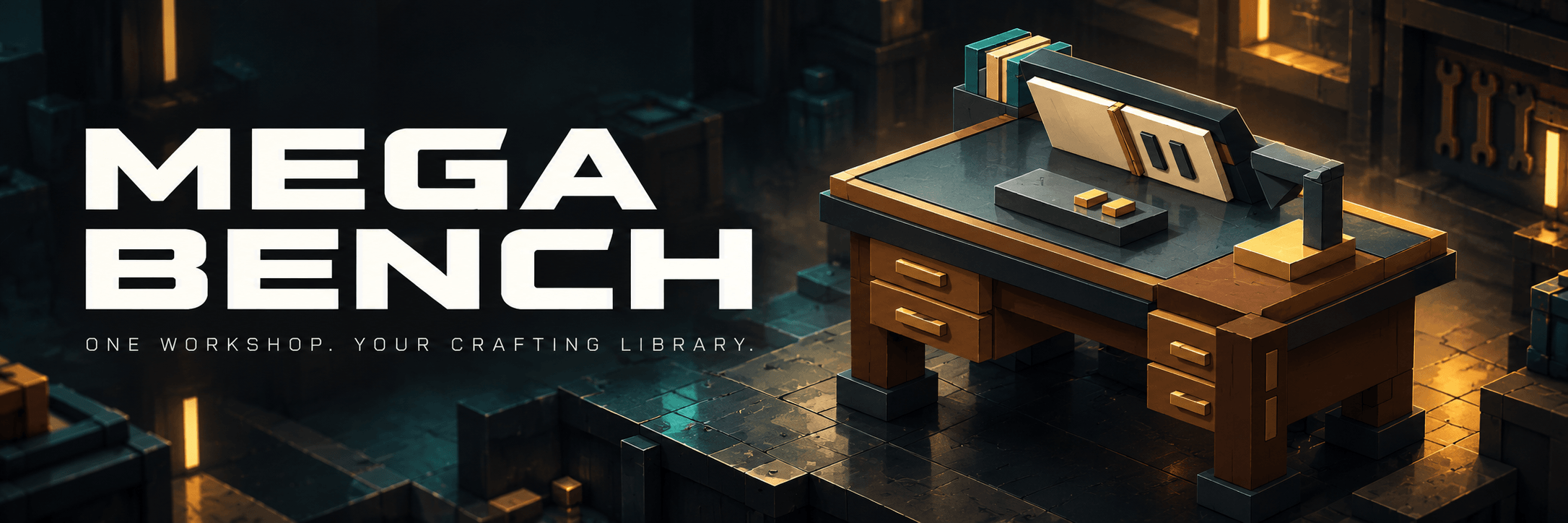 Mega Bench — One workshop. Your crafting library. Promotional artwork.