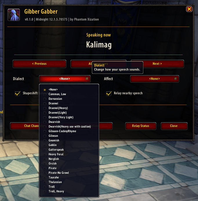 Thumbnail Customize how your character speaks with optional dialects, including Darnassian, Dwarvish, Pirate and more.