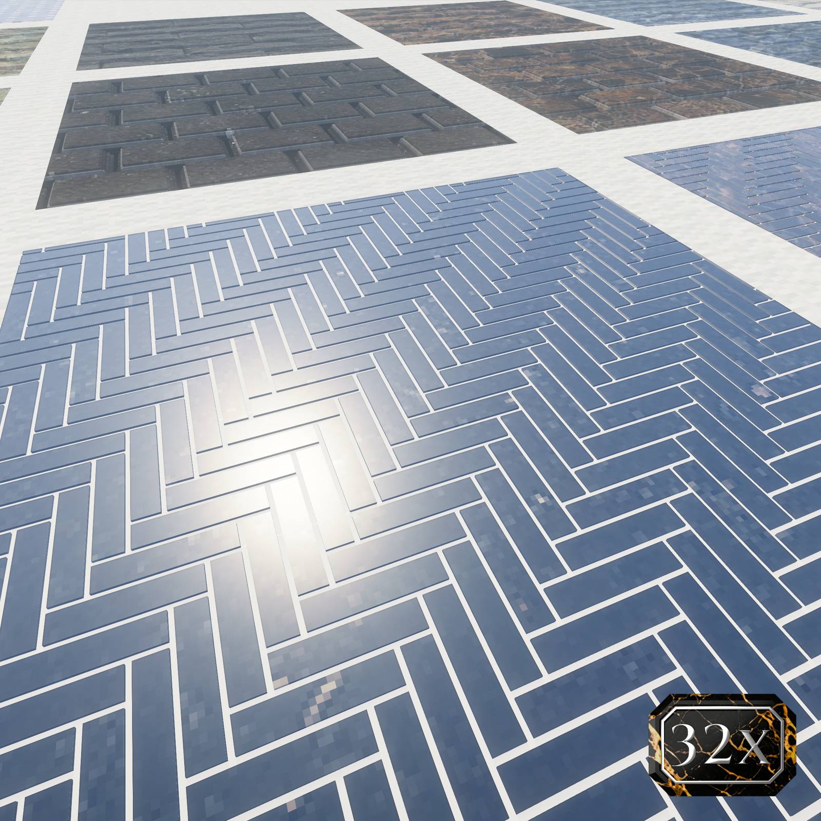 32x reflective blue stone in a herringbone pattern