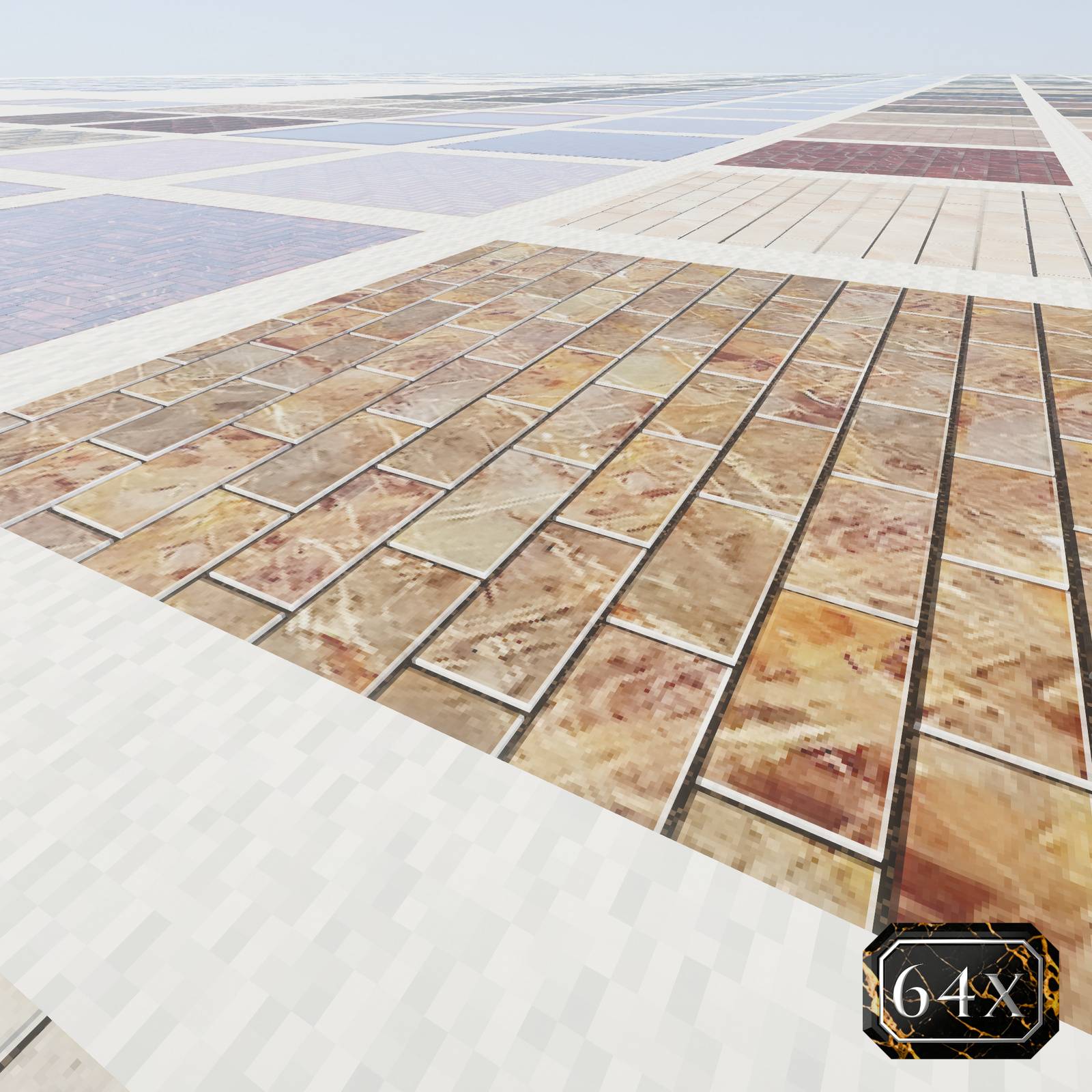 Thumbnail Warm brown stone tiles in a staggered pattern, photographed using the ERYDON 64x pack. Shaders: Complementary Unbound.