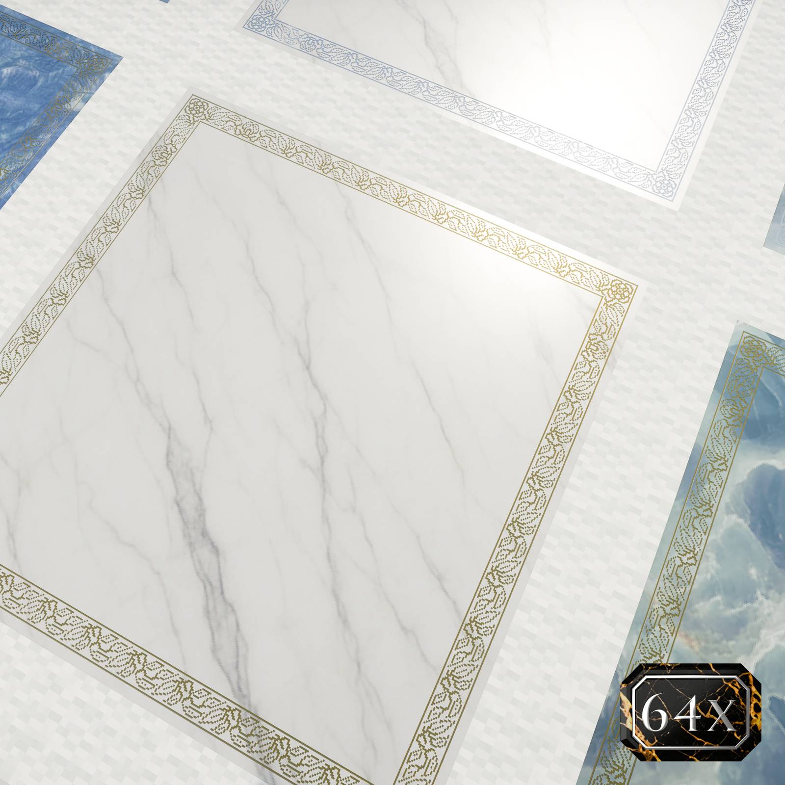 64x white veined stone with metallic borders