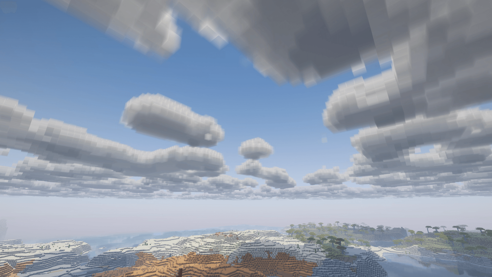 Thumbnail Varied daytime cloud formations. Cloudscape 0.5.7-rc.1; Complementary Reimagined r5.9.3; DH 3.3.4. Actual game capture, high filming settings. Lighting/water: Complementary. Not an FPS benchmark.