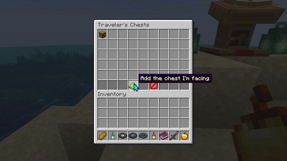Thumbnail Away from any Traveler's Chest, /chests lists every one on the server. The lime dye adds the chest you face, after you name it in an anvil.