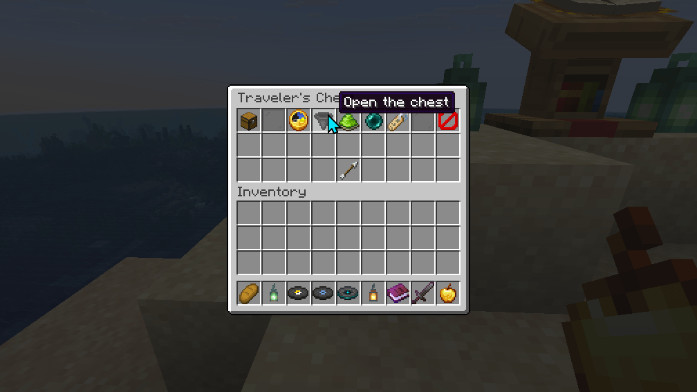 Thumbnail Open the chest shows the chest's own slots from anywhere, refilled first, so you can change its items.