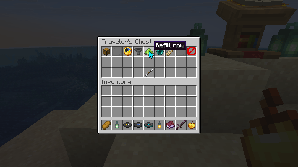 Thumbnail Refill now puts the chest's saved items back at once, without waiting out the cooldown.
