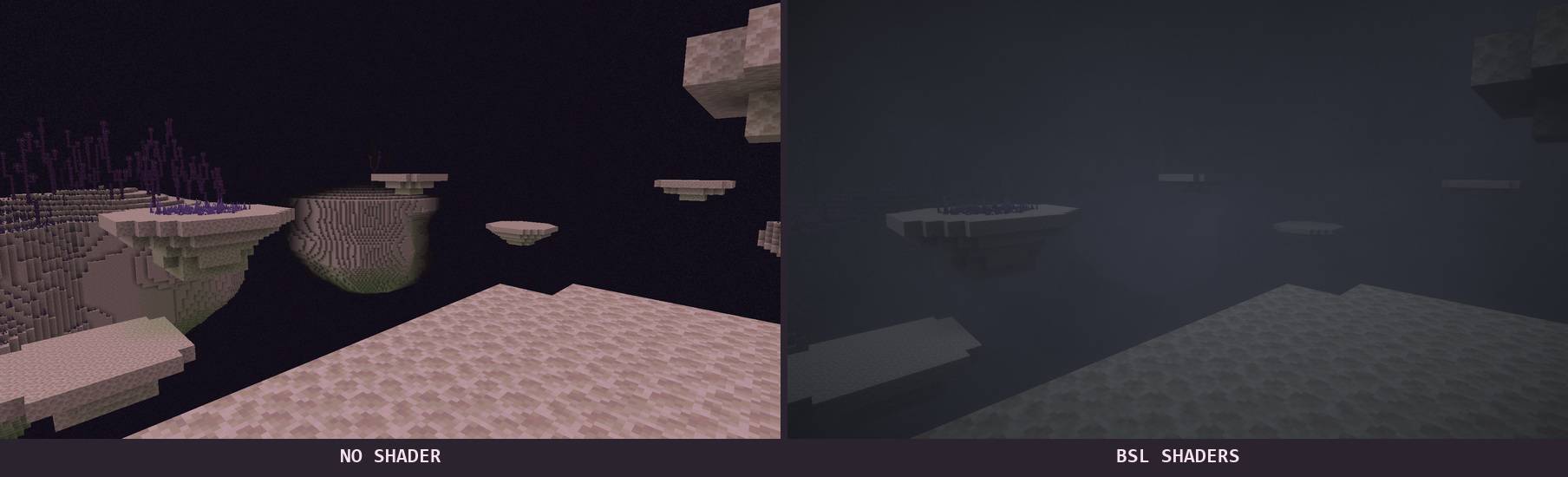 Thumbnail Real in-game capture. Same viewpoint: no shader on the left, BSL Shaders by capttatsu on the right. Minecraft 26.3, NeoForge, Iris and Sodium.