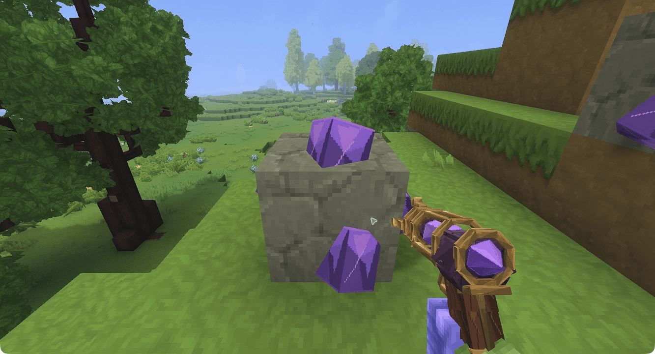 The Shrink Ray beside its purple crystal ore