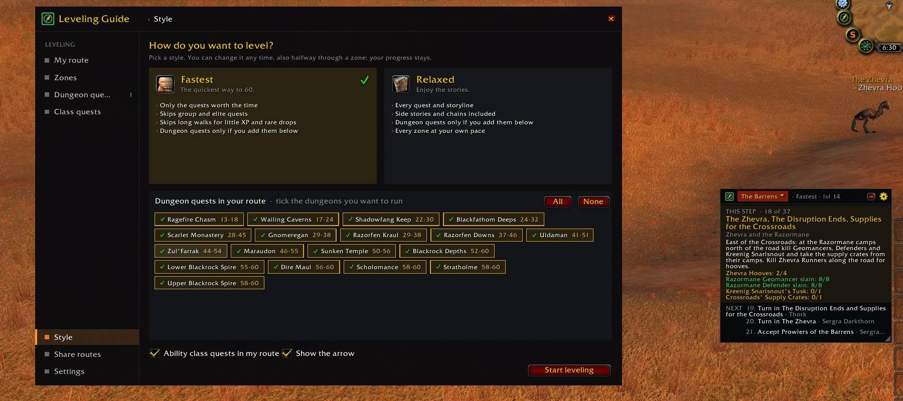 Thumbnail Fastest or Relaxed, change any time, and tick the dungeons you want in your route.