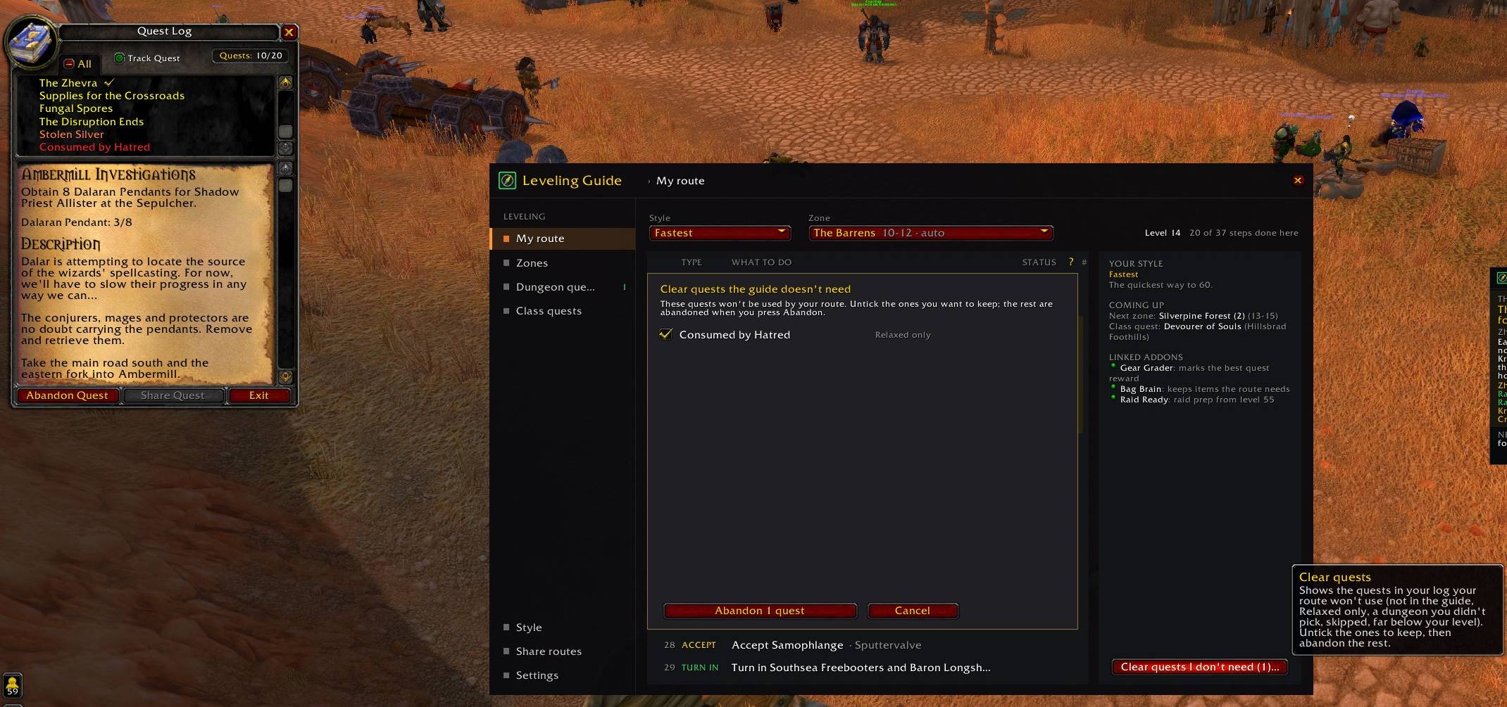 Thumbnail Quests your route no longer needs, and their quest items, with a tick to keep any of them. Nothing is abandoned without your click.
