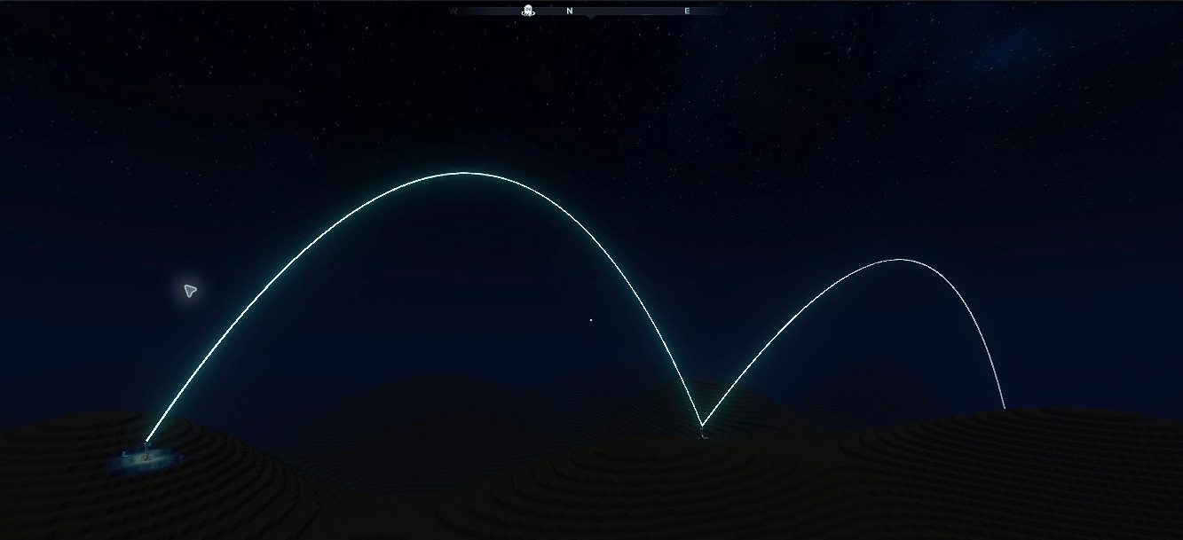 Thumbnail Native Hytale 0.7.4: luminous arcs connect linked masts without flashing sky particles. Each mast provides a 128-block radius, with relay links between nearby masts.