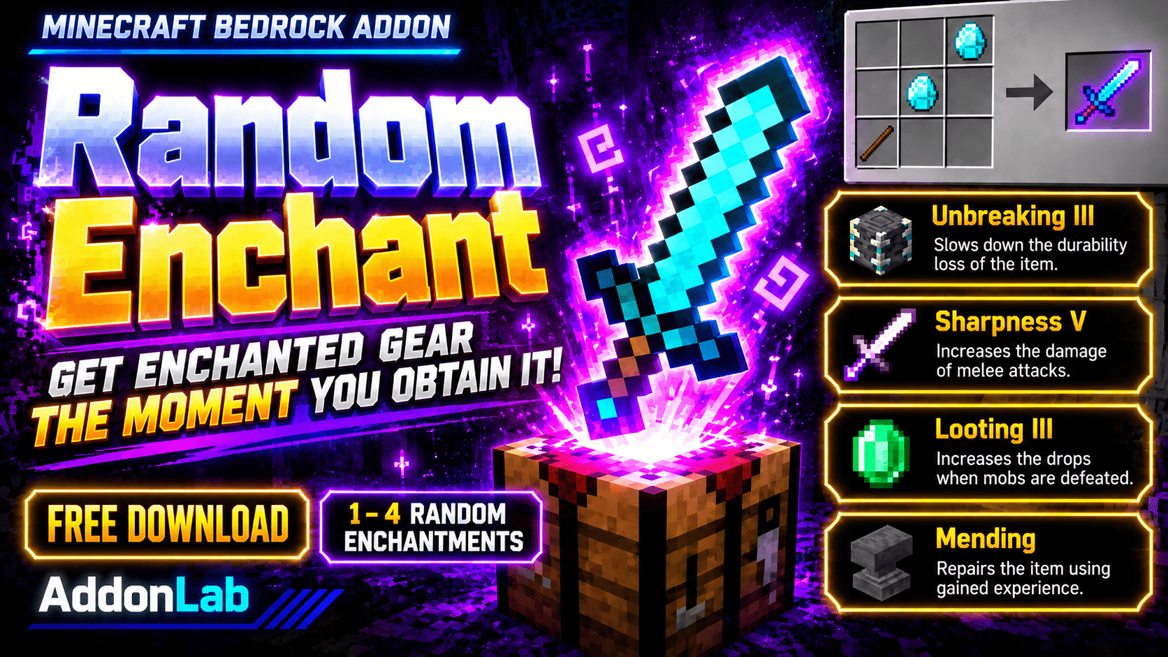 Random Photos Initial Random Enchant | Minecraft PE Addons