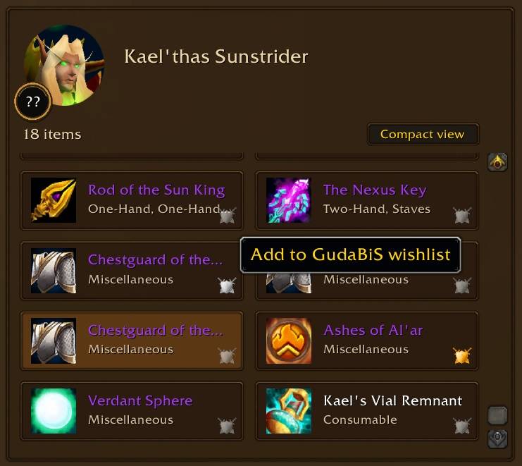 Thumbnail Adding item to GudaBiS wishlist from DungeonJournal