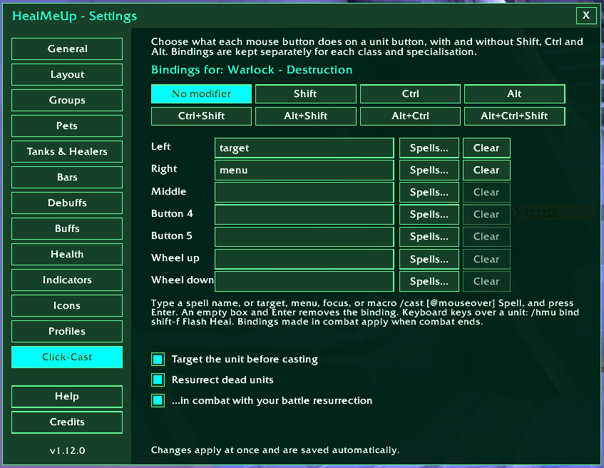 This is where you setup your spells for to cast on click!