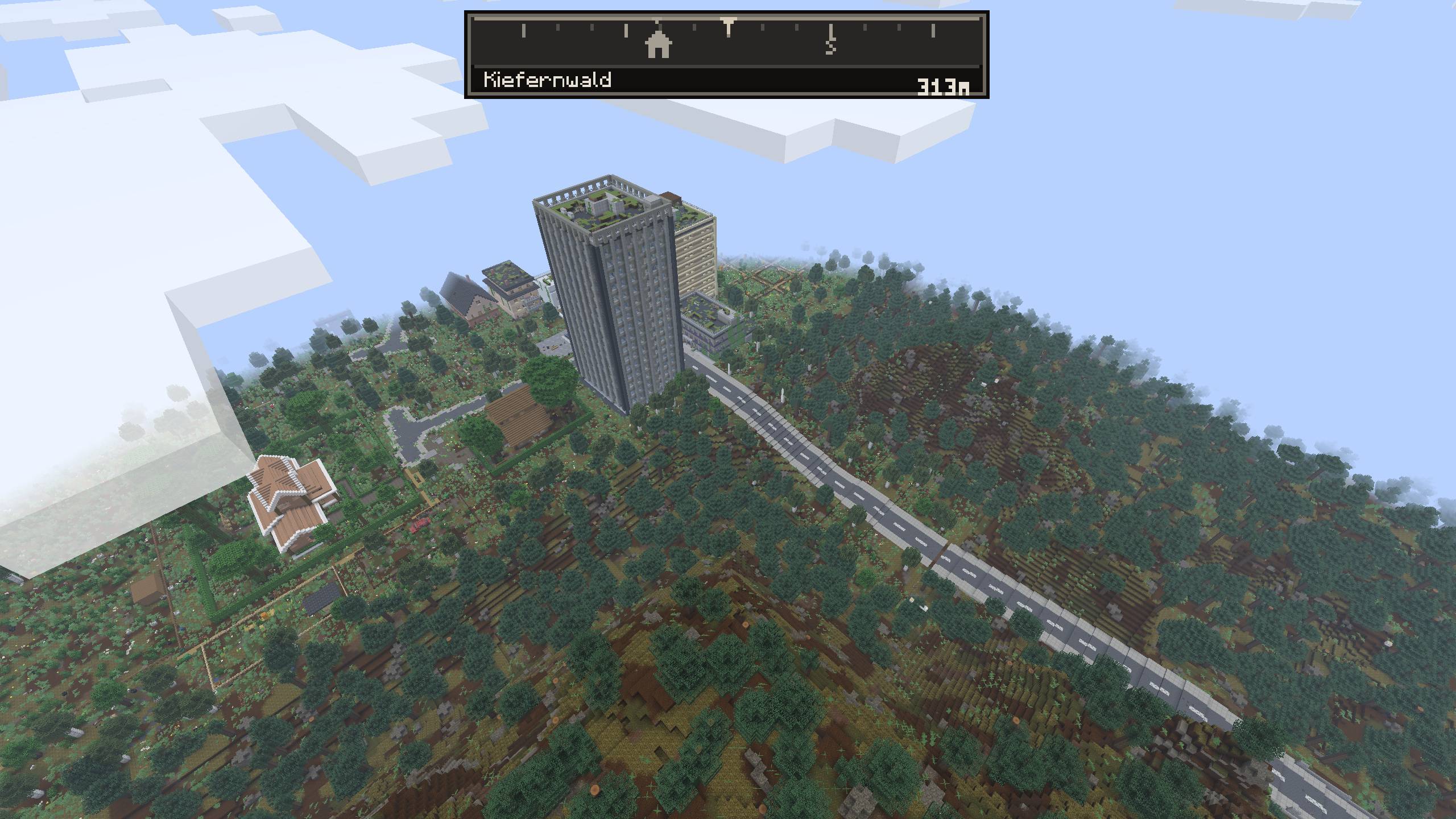 Thumbnail EN: Generated forest road approaching the city. Gameplay, 28 Oct 2026; p12.113, no shaders, spectator camera.
DE: Generierte Waldstraße am Stadtrand. Spielaufnahme, 28.10.2026; p12.113, ohne Shader, Zuschauerkamera.