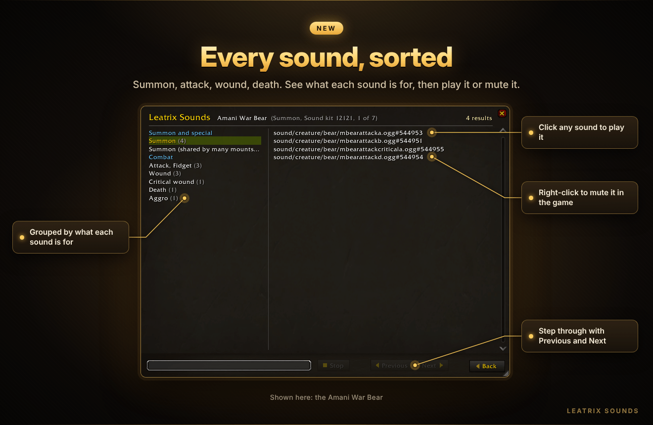 Every mount sound, sorted by what it's for