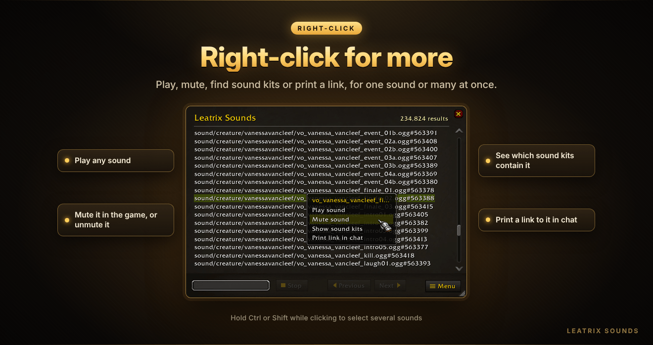 Right-click any sound for more options