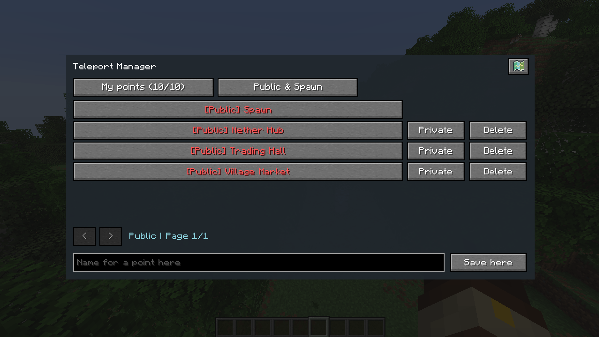 Thumbnail Shared points from all players and the server spawn in one list.