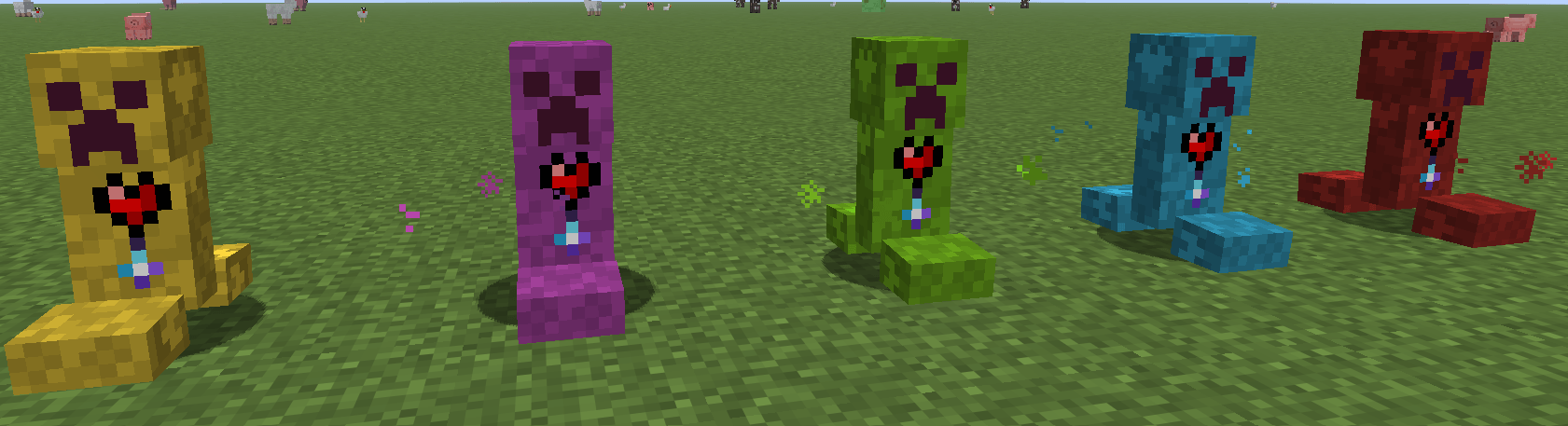 A few dyed Friendly Creepers with their sparkles
