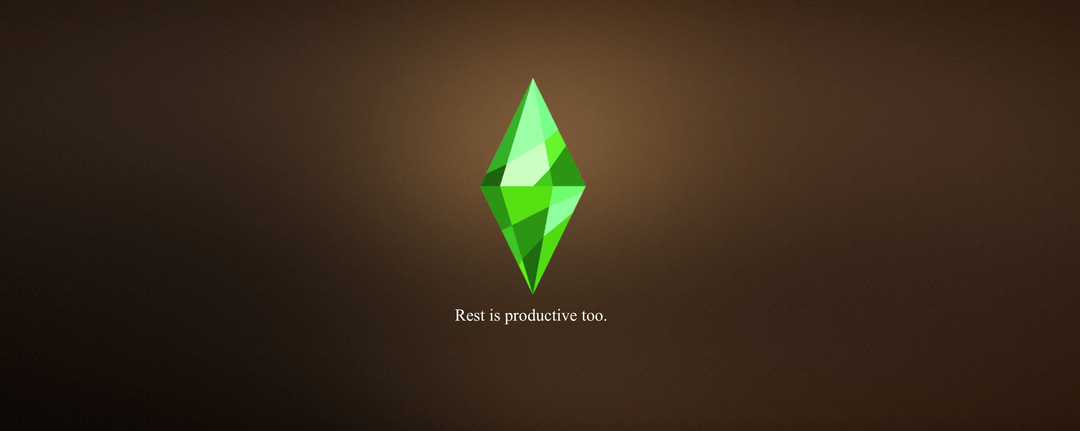 A small, muted plumbob on a warm brown gradient background, above the affirmation.
