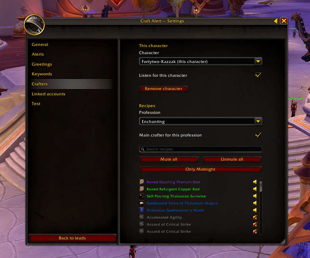 Settings, Crafters page