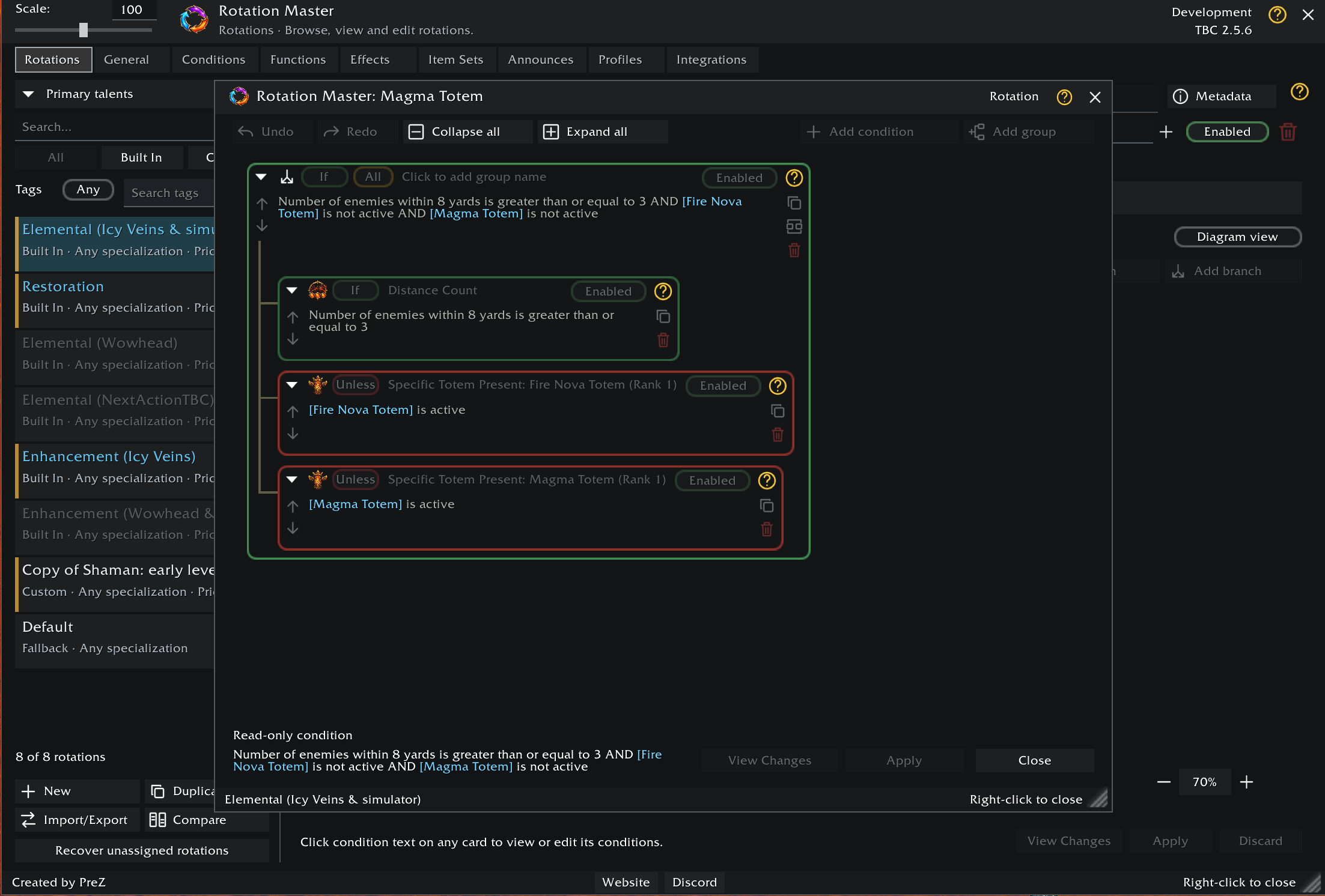 Conditions for rotation actions, cool downs, switch conditions or annouces!