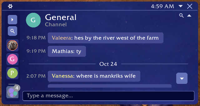 Similar to other example but dragged to be smaller, and conversation side bar minimized. You can still click and search between convos in this mode.