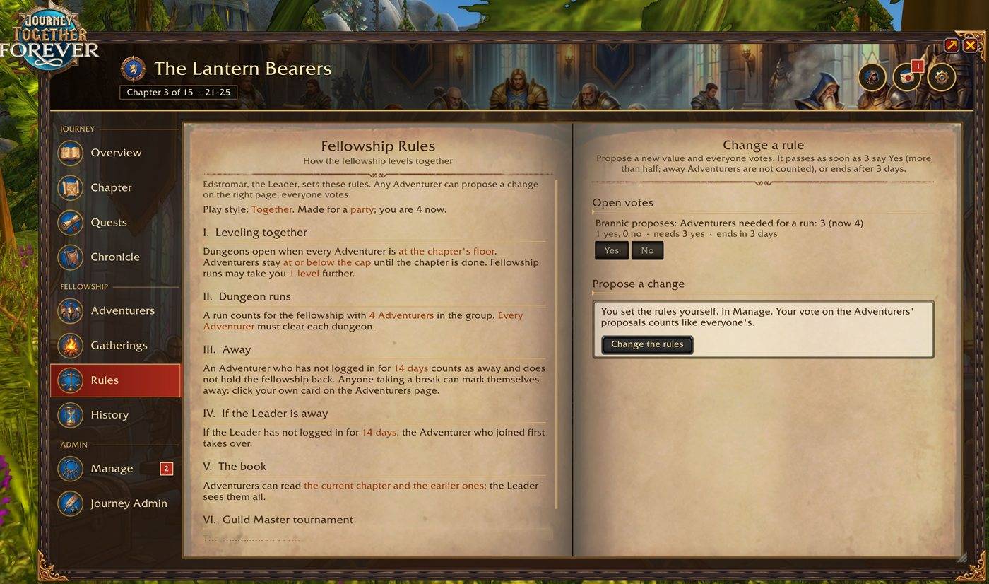 Thumbnail The fellowship's rules, with an open vote.