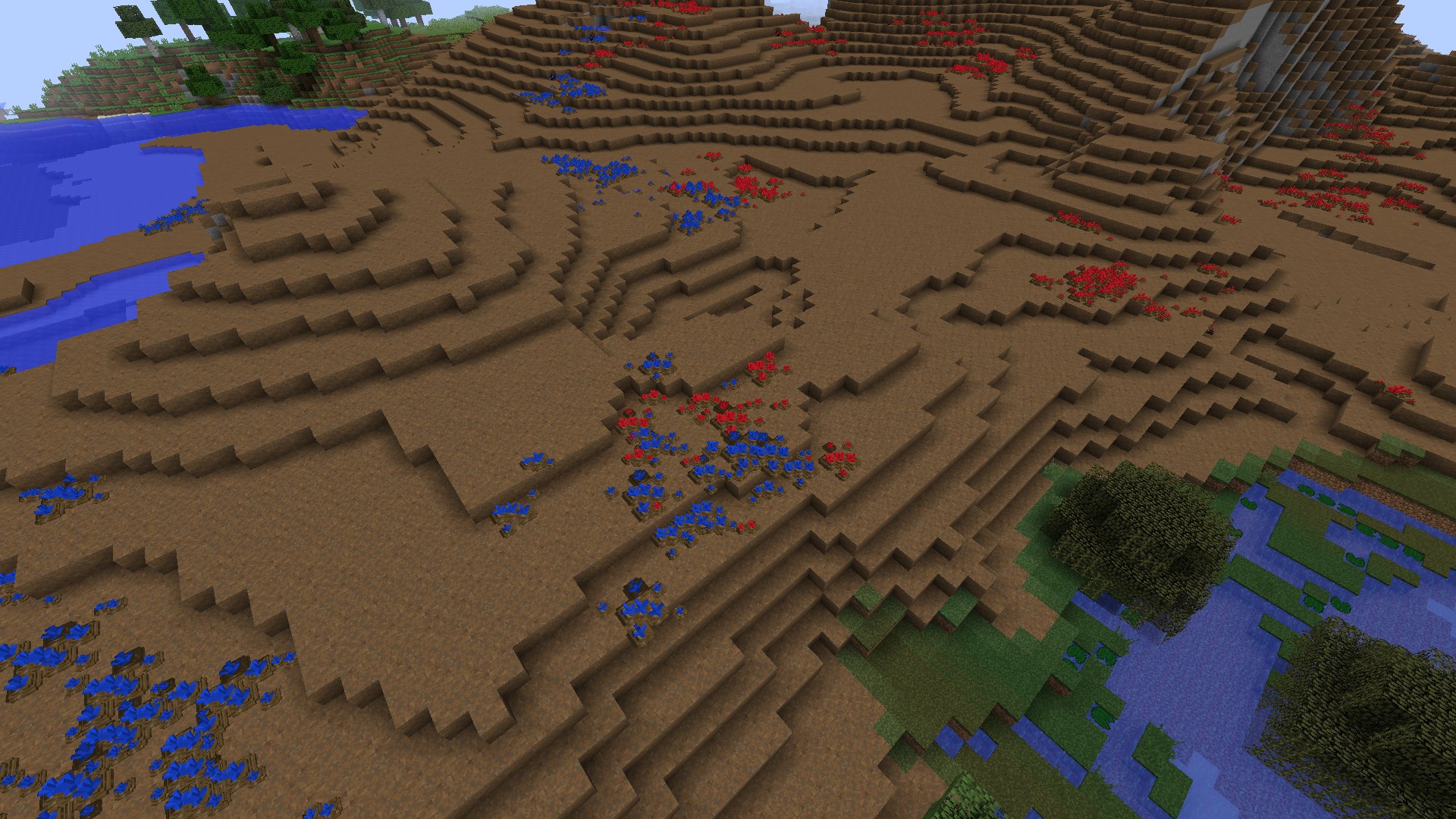At the moment, Cruentus fields have a spawn weight of 1.5, Vinifera 3, and Riparius 5. The standard for most minecraft biomes is ~10. Essentially, fields are very rare and such a field conjunction has very low odds of occuring. Also, it looks pretty neat.