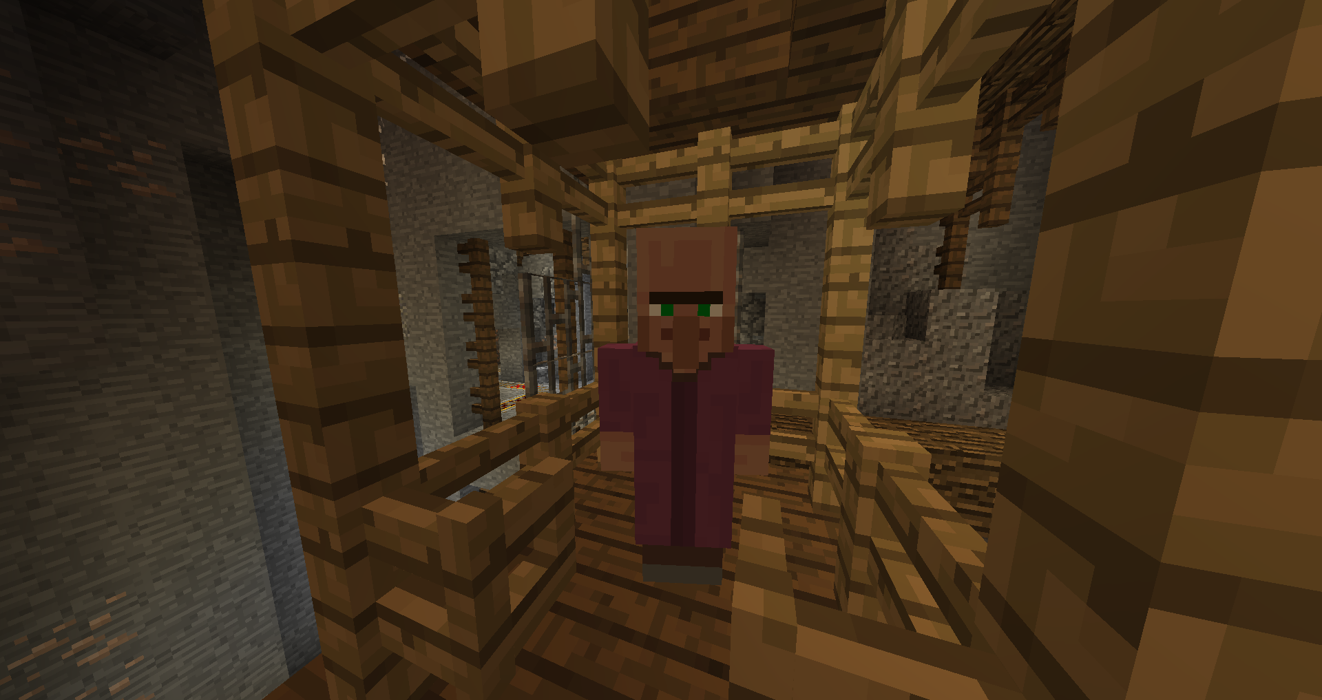 A villager in a mine elevator