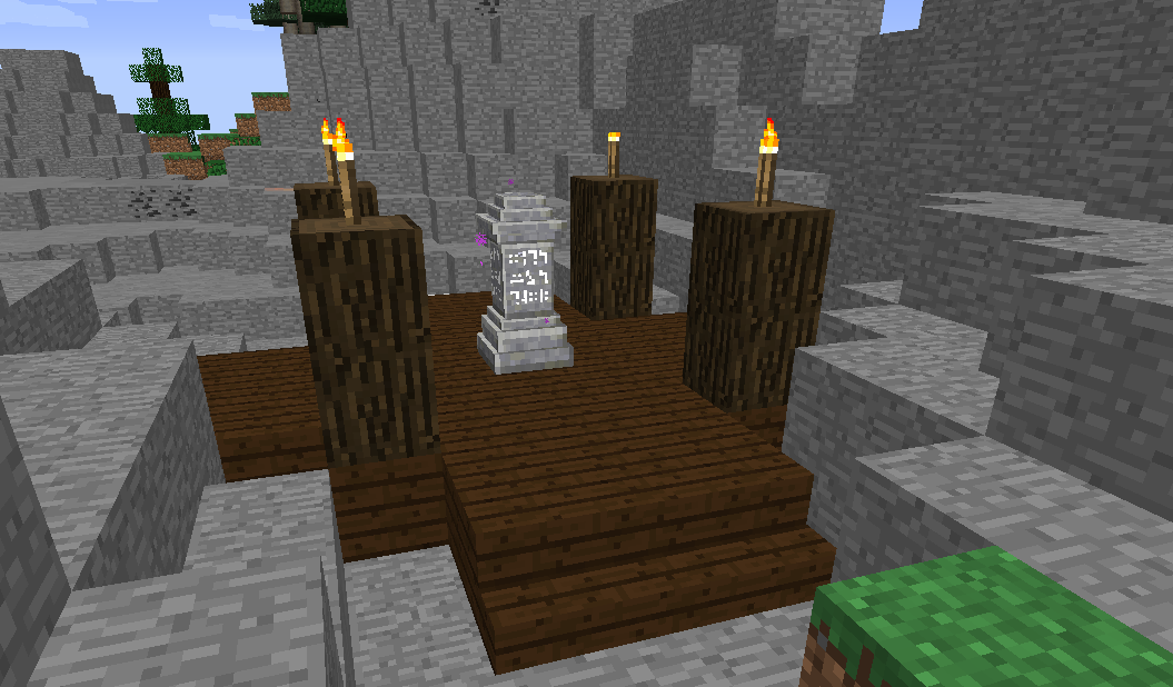 Waystones are scattered about the land! If you right click them, you can teleport back there later from another waystone! (Naturally generated waystones may share the same name - you can change the name by mining the waystone and placing it back!)