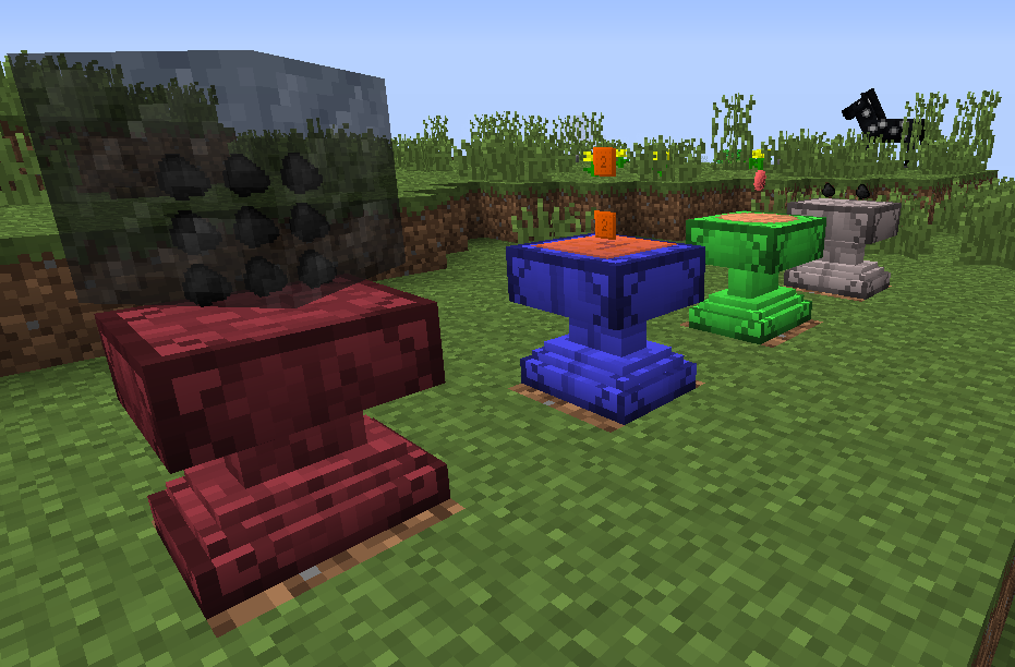 Crafting Anvils display their grid and results in the world