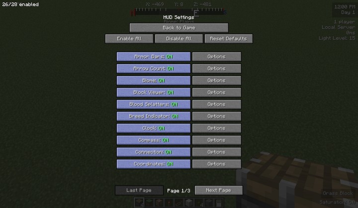 The settings GUI