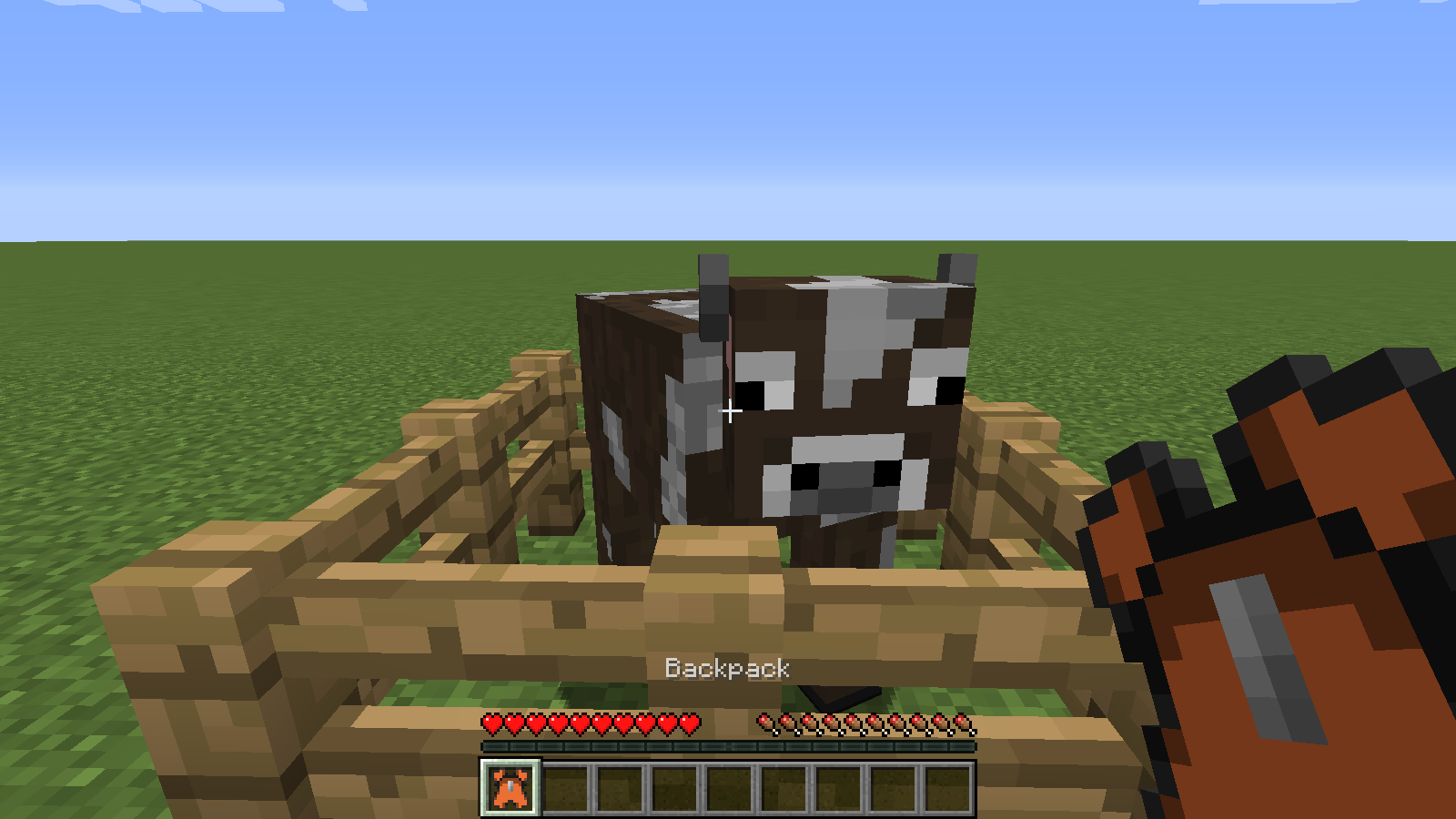 After right clicking the cow, you will have a backpack.