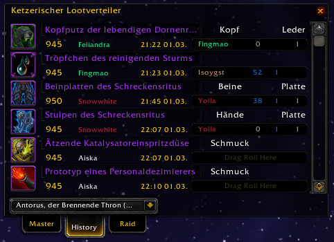 Ketzerischer Lootverteiler listing loot posted and awarded