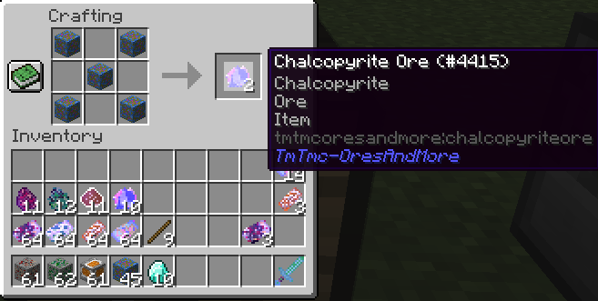 Craft 5 Chalcopyrite Blocks and get 2 Chalcopyrite Ores