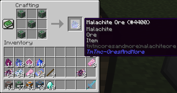 Craft 5 Malachite Blocks and get 2 Malachite Ores