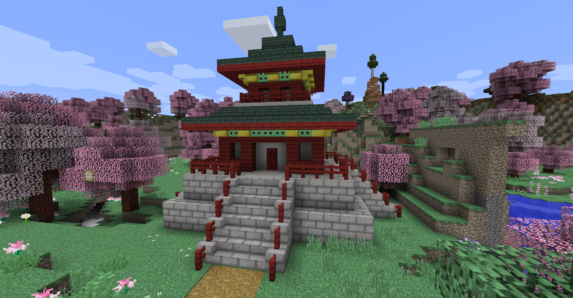 Something I built in this pack not too long ago. Came out great in the cherry tree inhabited biome from biomes-o-plenty!