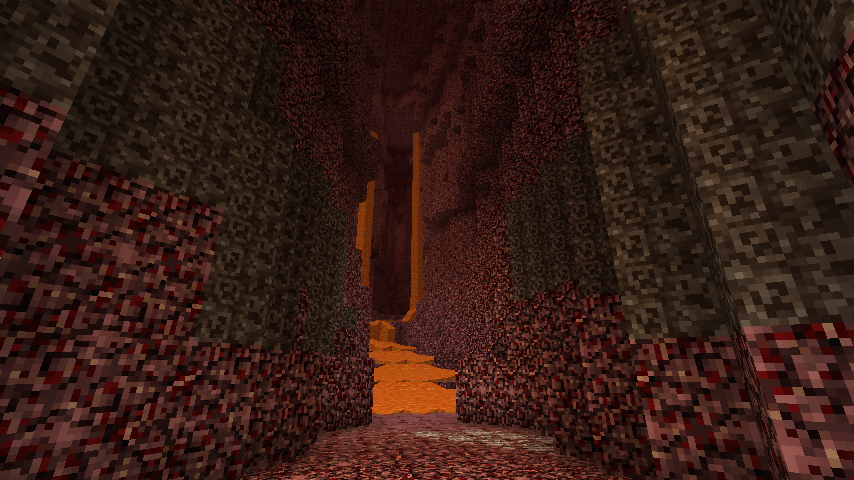 A Nether ravine slowly being flooded