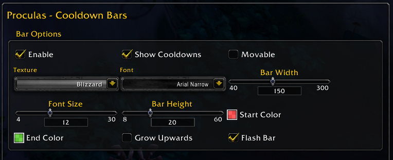 Cooldown bar options