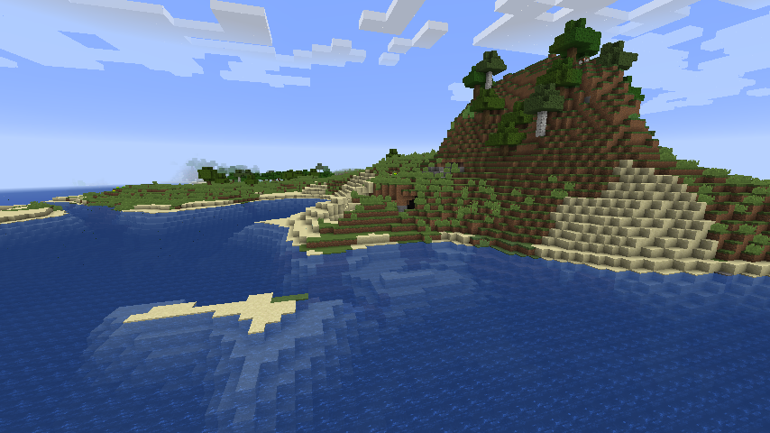 A coastline with a wooded hill