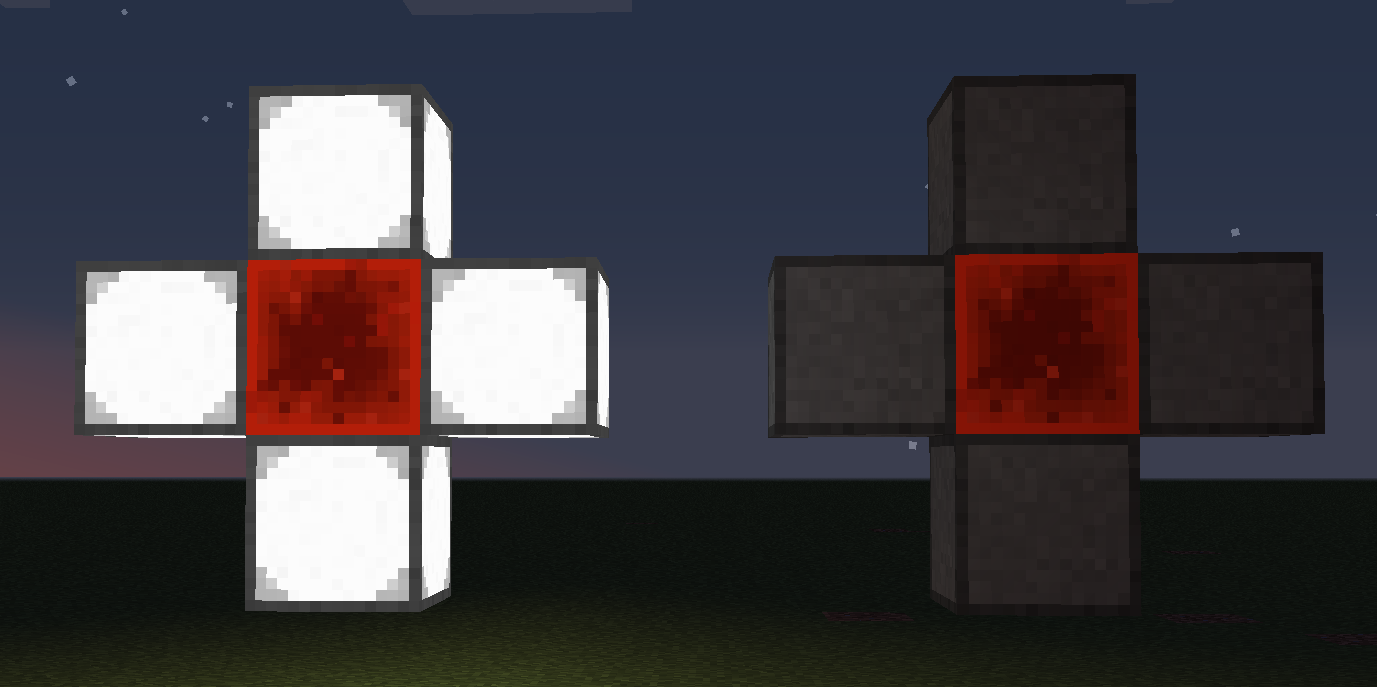 Redstone reactive full block lamps, Normal(Left), Inverted(Right)