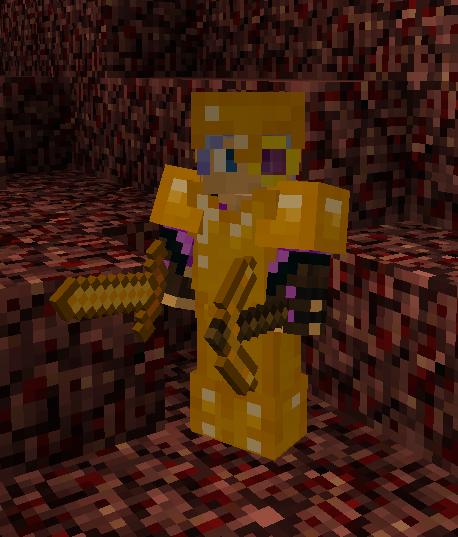 Player Wearing Fiery Gold Armor + Holding Fiery Gold Tools