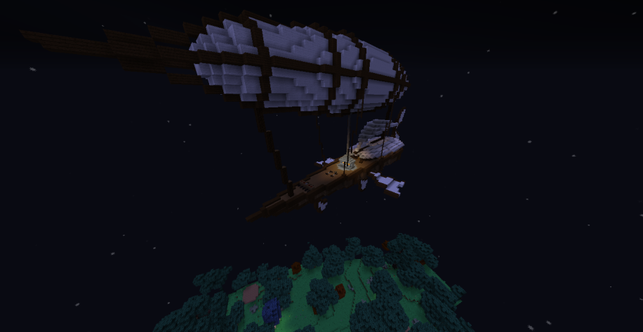 This ship is something that I built. I used the Valkyrien Warfare mod to fly it around.