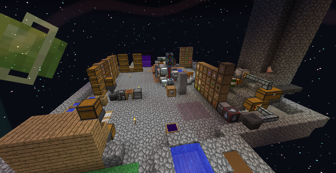 A basic preview of the skyblock mode available in the pack. Once you get past the initial startup grind the pace gets fast. I recommend a mod grinder as soon as you can to get multiple types of resources and the Uncrafting table is a invaluable tool too.