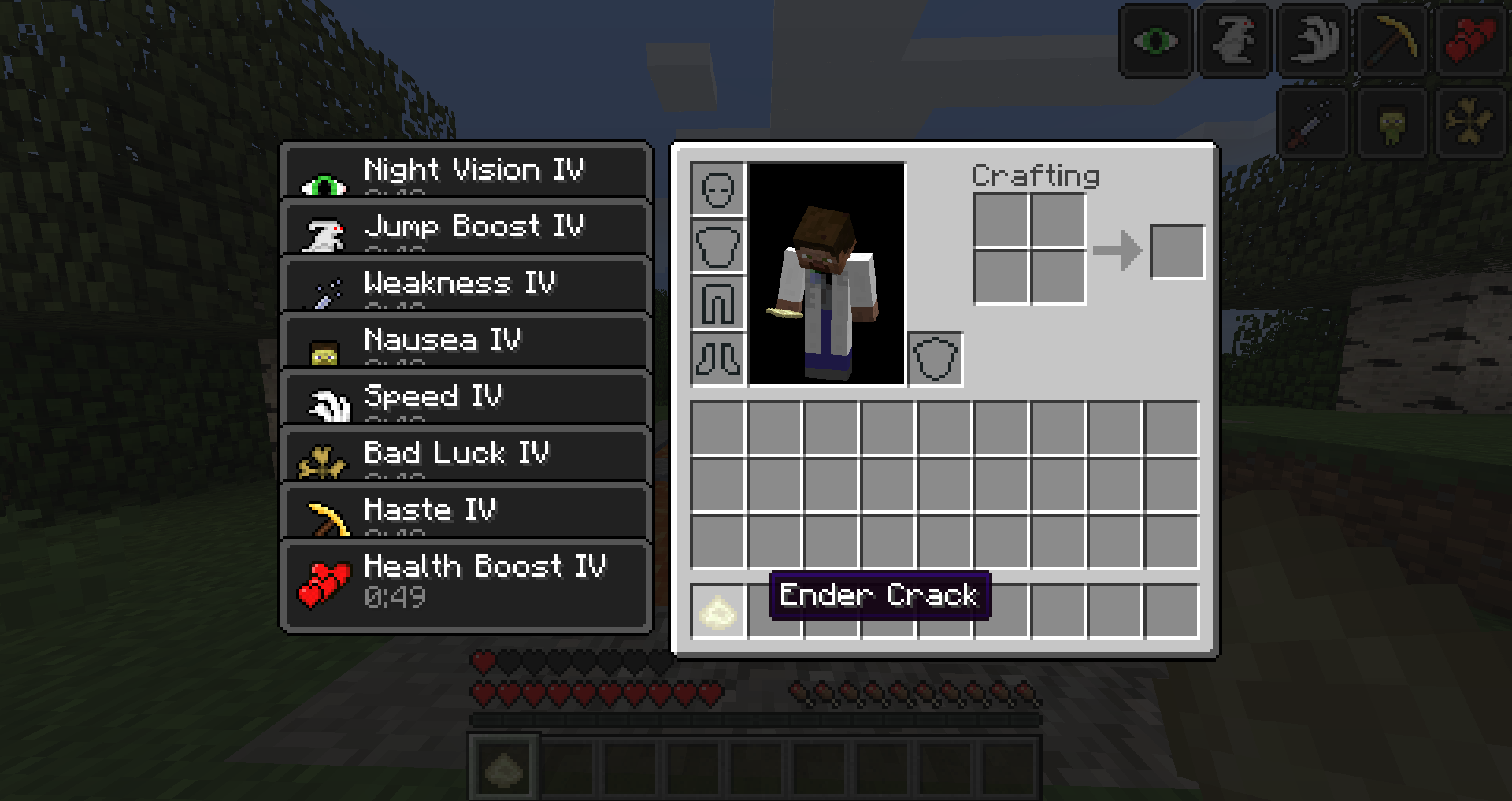 The effects the item gives you! (Not all effects are present in lower versions of the mod, such as Unlucky.)