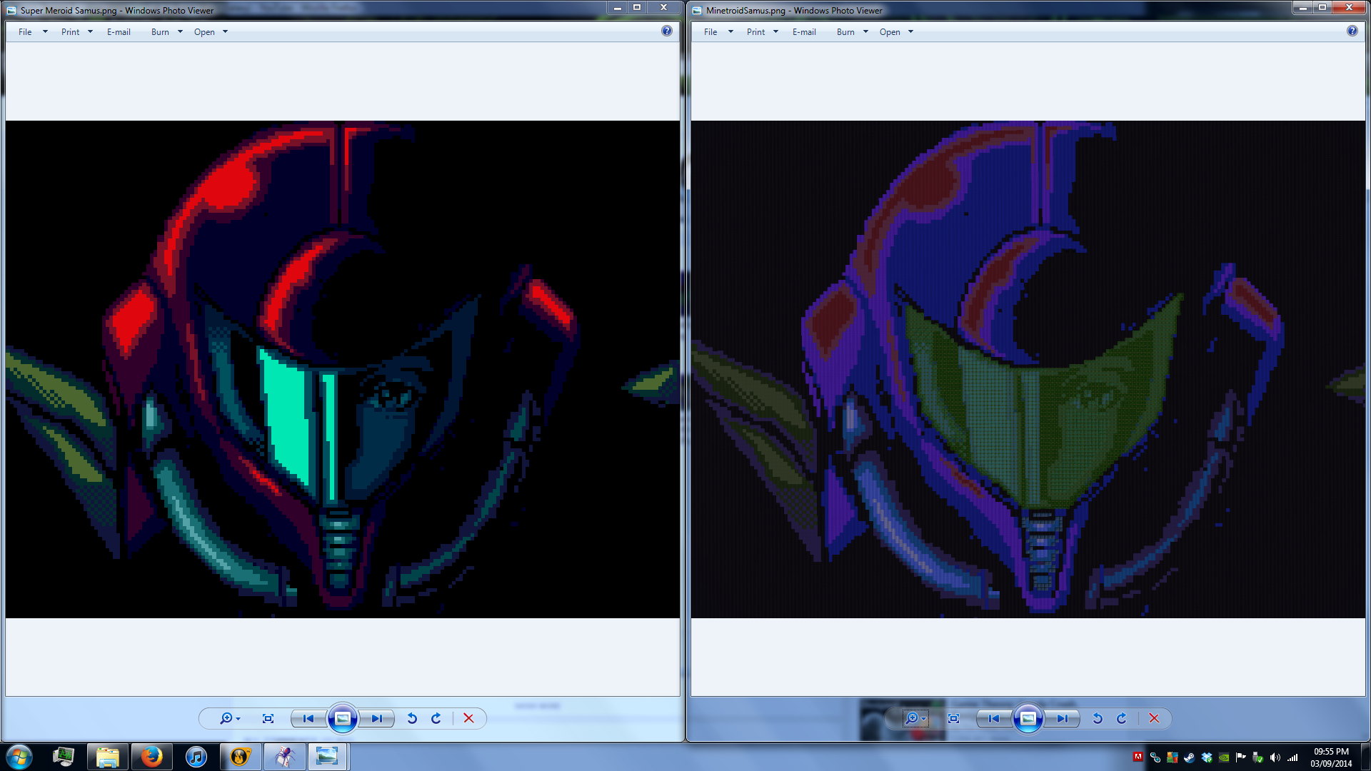 The original screenshot from Super Metroid next to my Minetroid recreation